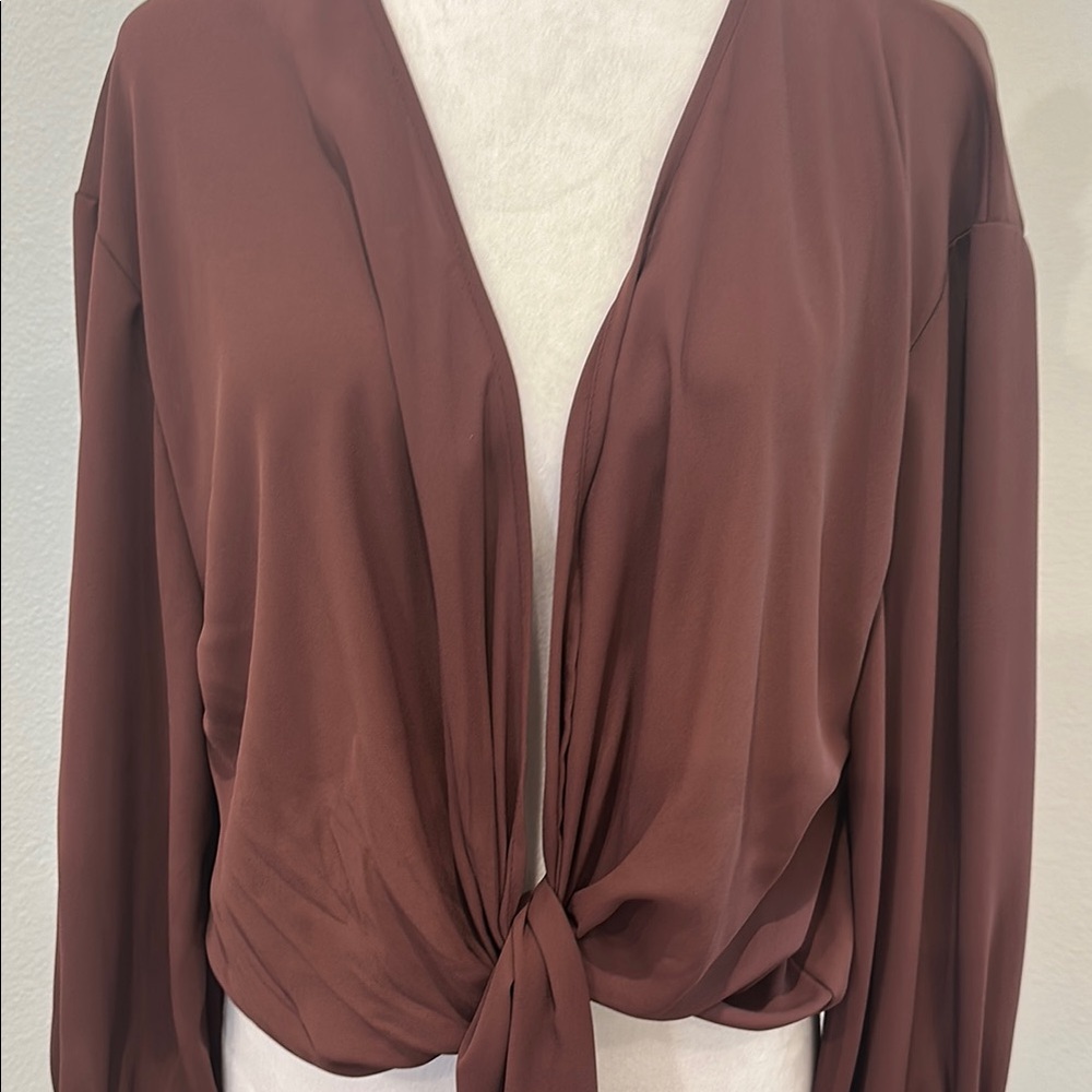 Final Touch Deep Plum Tie-Front  Shrug.